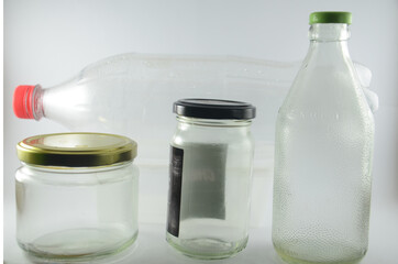 Empty bottles and jar for recycle