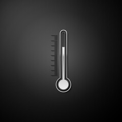 Silver Thermometer icon isolated on black background. Long shadow style. Vector.
