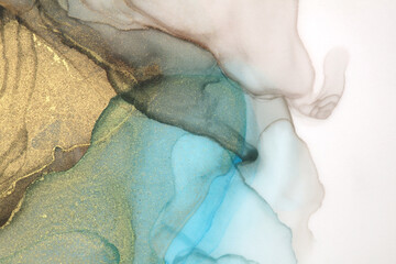 Art Abstract  watercolor flow blot painting. Color canvas marble texture background. Gold (bronze)...
