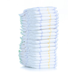 A stack of baby diapers on white background isolation