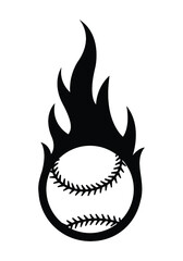 Vector baseball ball silhouette illustration with simple flame shape. Ideal for sticker, decal, sport logo and any kind of decoration.