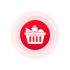 Shopping basket with fresh food and drink. Buy healthy foods in the supermarket. Vector on isolated white background. EPS 10