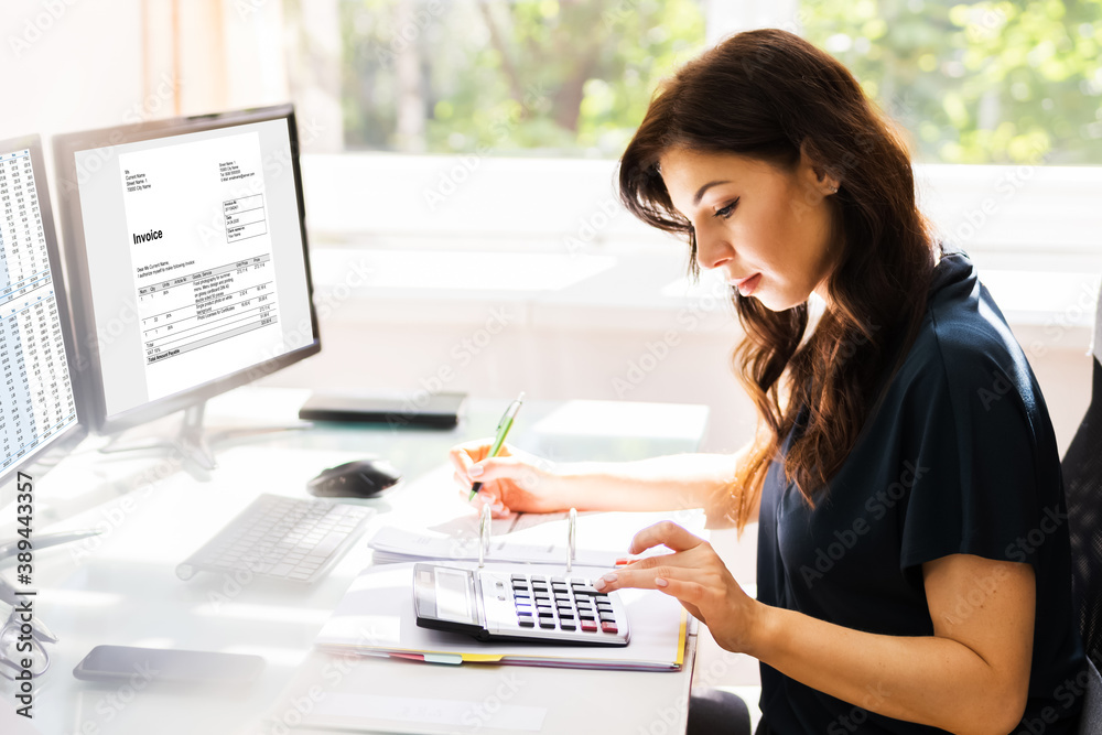 Poster Accountant Using E Invoice Software At Computer