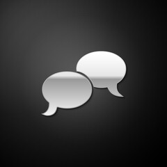 Silver Blank speech bubbles icon isolated on black background. FAQ sign. Copy files, chat speech bubble and chart web icons. Long shadow style. Vector.