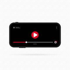 Smartphone with video player on the screen. Mobile streaming technologies. Gadget Elements for site form of watching online video on phone. Vector on isolated white background. EPS 10