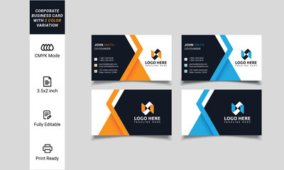 Corporate business card print template. Personal visiting card with company logo. Clean flat stationery design. Vector Illustration