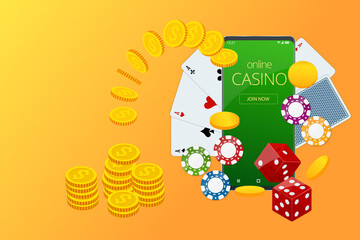 Internet poker game. Poker cards, chips game elements. Online Casino Gambling Concept.