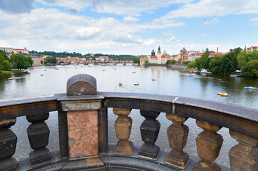 View on the river Vltava and Charles Bridge from Legion Bridge. Prague, Czeck Republic.