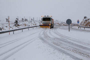 Snowy highway in the province of Teruel (Spain).
