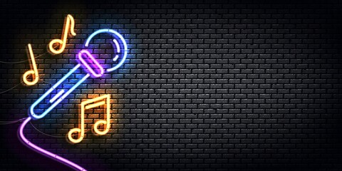 Vector realistic isolated neon sign of Microphone flyer for template decoration and invitation covering. Concept of karaoke, night club and music. - obrazy, fototapety, plakaty