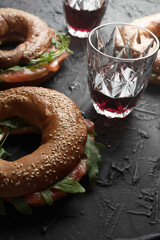 bagel sandwich, cheese smoked salmon, cheese avocado, homemade bagels, baking, arugula salad, cheese mustard