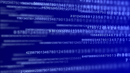 Matrix of random numbers. Flying numbers. Binary computer code. Abstract digital background. 3d rendering.