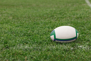 Rugby ball on green grass