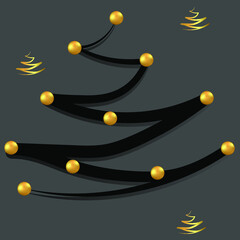 Vector illustration. Christmas modern minimalistic background. Abstract Christmas tree and gold beads, pearls, Christmas toys.
