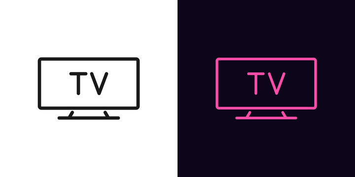 Outline tv icon. Linear television sign, isolated widescreen tv display with editable stroke