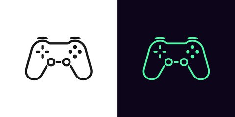 Outline game controller icon. Linear joystick sign, wireless gamepad for game console with editable stroke - obrazy, fototapety, plakaty