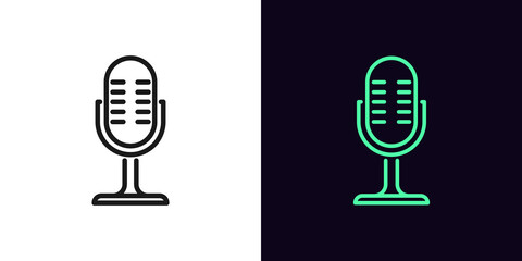 Outline microphone icon. Linear mike sign, isolated podcast symbol with editable stroke
