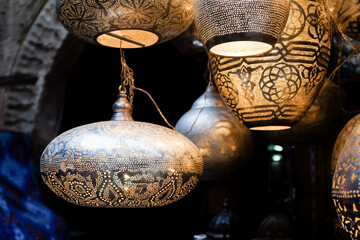 Copper lanterns in Khan Khalili old bazaar - Cairo, Egypt
