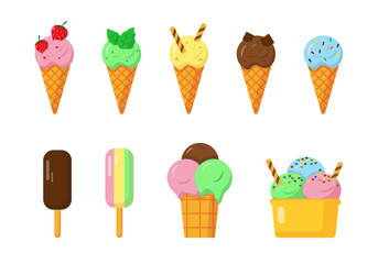 Set of different kinds of ice cream