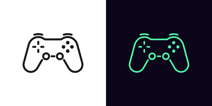 Outline game controller icon. Linear joystick sign, wireless gamepad for game console with editable stroke