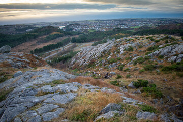 Norway summer fjords overlooking stavanger town and summer cross country ski track and park