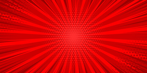 Pop art red comics book cartoon magazine cover. Cartoon funny retro pattern strip mock up. Vector halftone illustration. Vintage backdrop for comic superhero text, speech bubble, message. © Kapitosh