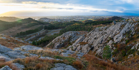 Norway summer fjords overlooking stavanger town and summer cross country ski track and park