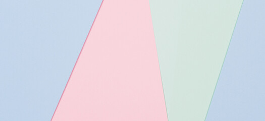 Abstract colored paper texture background. Minimal geometric shapes and lines in blue, light green, pastel pink colours