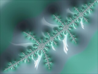 Abstract Green & Grey Fractal Background - A cold & wintry background awaits you in this green & grey scene. Wet & shiny, you can feel the cold come through. Intricate fractal is melting...