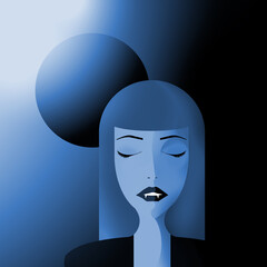 vampire, woman wearing it, blue moon landscape