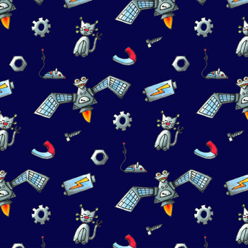cartoon robot doodle marker illustration pattern print