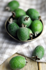 Feijoa fruit in a bowl.