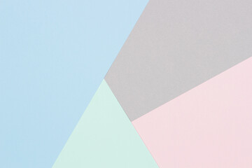 Abstract colored paper texture background. Minimal geometric shapes and lines in blue, light green, pastel pink, gray colours