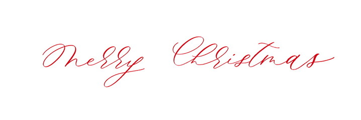 Merry christmas red hand lettering inscription for winter holiday design, calligraphy vector.