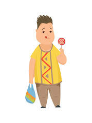 Overweight boy, cute chubby child cartoon character Illustration on a white background.