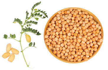 Peas isolated on white background, top view