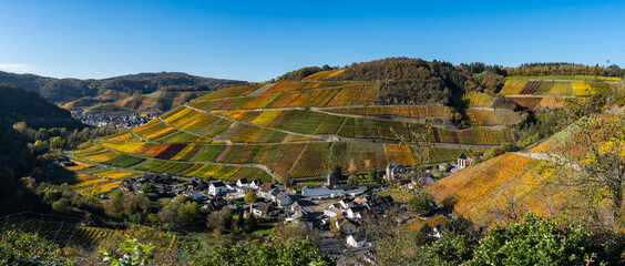Hiking in the Ahr valley on a sunny autumn day on the red wine trail