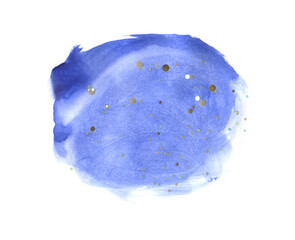 Abstract watercolor painting. Blue blot or stain. Decorative design element.