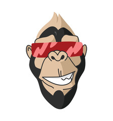 Cool monkey wearing glasses logo design illustration. Ape head icon. Gorilla face icon.