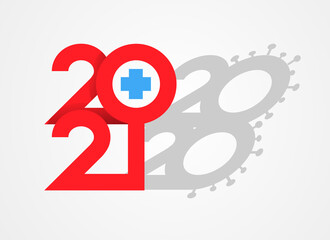 Happy New Year 2021 with cross icon, 2021 health concept design template, vector illustration
