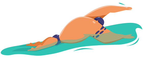 Muscled swimmer swims in the pool