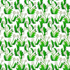 Naklejka na ściany i meble dandelion and green leaves pattern
