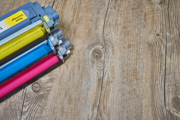 Magenta, yellow and cyan toner cartridges for a color laser printer