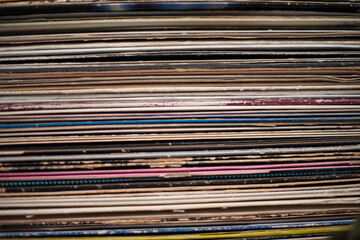 Vinyl records shot from directly above - Powered by Adobe