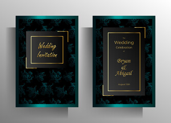 Wedding invitation template set. Design with hand drawn floral pattern. 10 EPS vector.