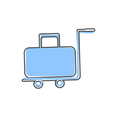 Vector icon trolley with a suitcase. Symbol service, porter in the hotel cartoon style on white isolated background.