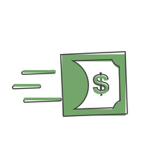 Vector icon of the movement of dollar on white isolated background.