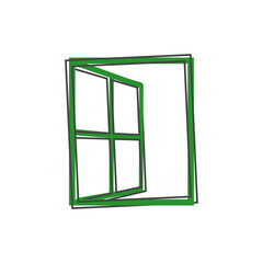 Vector open window icon. Window wide open on white isolated background.