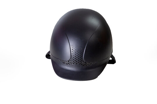 Black Horse Back Riding Helmet Isolated. Equipment For Horse Riding