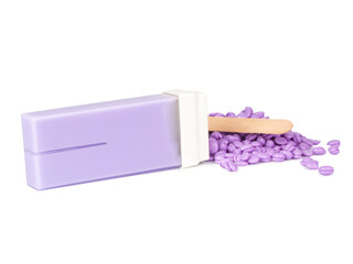 Violet wax drops and cartridge for waxing depilation isolated on the white